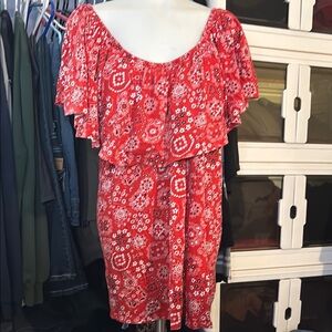Red Floral Off-Shoulder Dress 1xl